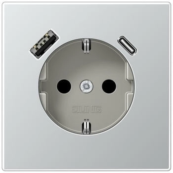 Jung Schuko-Steckdose mit USB-Ladegerät Safety+ Typ AC mattgebeizt weiß (AL1520-15CA)