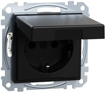 Merten MEG2310-0403 SCHUKO-Steckdose mit Klappdeckel Berührungsschutz Steckklemmen schwarz matt System M MEG23100403