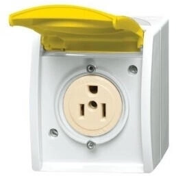 Busch-Jaeger 3015EWN-54 Busch-Nema-Steckdose mit gelbem Klappdeckel 2CKA002124A0025 3015EWN54