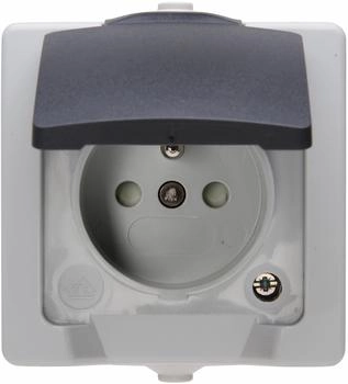 Kopp 107956008 NAUTIC Aufputz-Feuchtraum Mitten-Schutzkontakt-Steckdose mit Klappdeckel Farbe: grau