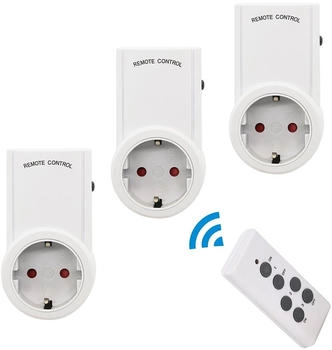 Offgridtec 3er Set Steckdosenadapter Schuko mit EIN/Aus Schalter und Funkfernbedienung 30m