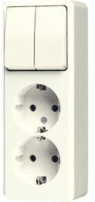 Jung 625A SCHUKO®-Zweifach-Steckdose 16 A 250 V ~ mit Serienschalter 10 AX 250 V ~ AP 600 weiß
