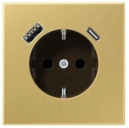 Jung ME1520-15CAC SCHUKO®-Steckdose 16 A 250 V ~ mit USB-Ladegerät 1 x Typ A + 1 x Typ C SAFETY+ Serie LS Messing classic ME152015CAC