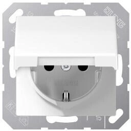 Jung AS1521KLWW SCHUKO®-Steckdose, 16 A 250 V ~, Schraubklemmen, Klappdeckel, Duroplast, Serie AS, alpinweiß