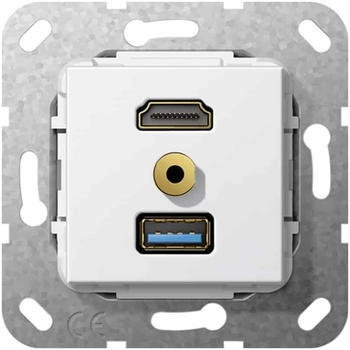Gira 568003 HDMI™ USB 3.0 A M-Klinke Kupplung K-Peitsche Einsatz Reinweiß