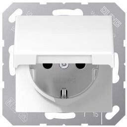 Jung SPAS1520NXKLWW SCHUKO®-Steckdose 16 A 250 V ~ ohne Krallen Klappdeckel mit nicht geerdetem Tragring Duroplast antimikrobiell Serie AS alpinweiß