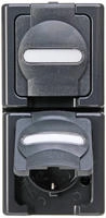 Steckdose 2f anth glz BlueElectric AP horiz Klappd IP44 Komplettgeh (131415009)
