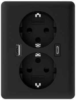 2USB Unterputz-Dose mit USB-C mit USB-Ladeausgang Schwarz (matt)