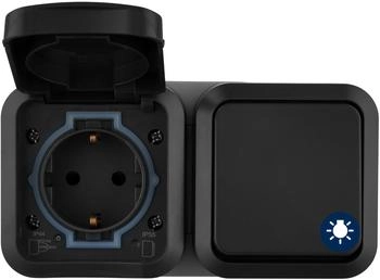 REV-Ritter AquaStorm Feuchtraum Kombination Aus-/Wechselschalter mit Steckdose waagrecht Aufputz grau/anthrazit IP55 (0004970400)