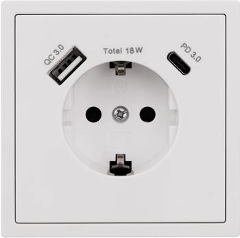 McPower Schutzkontakt-Steckdose Shallow mit USB-A und USB-C 18W Quickcharge