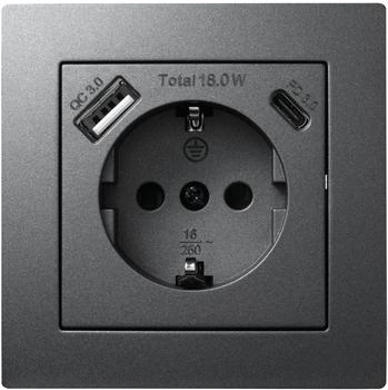 McPower Schutzkontakt-Steckdose Flair mit USB-A und USB-C, 18W, anthrazit (1535384)