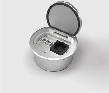 BS Bodensteckdosen Bodensteckdose rund 2-fach mit Klappdeckel aus Aluminium (8602A)