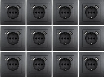McPower Schutzkontakt-Steckdose mit 2x USB Flair 250V~/16A 5V/2,1A 12er-Pack