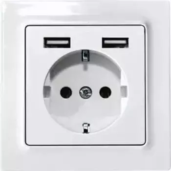 Eltako Schutzkontakt-Steckdose mit 2xUSB-A reinweiß glänzend