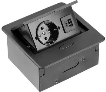 GTV M&ouml;belsteckdose AVARO 1x Schuko Steckdose USB A+C Kabell&auml;nge 1,5m Farbe Schwarz f&uuml;r Schreibtische Tischplatte K&uuml;chen und B&uuml;ro | Kompakte Abmessungen