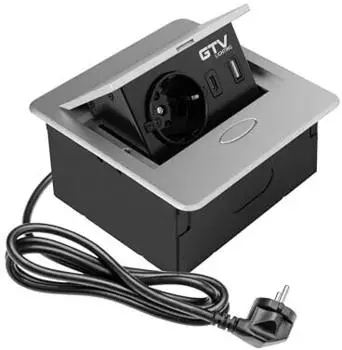 GTV M&ouml;belsteckdose AVARO 1x Schuko Steckdose USB A+C Kabell&auml;nge 1,5m Farbe Silber f&uuml;r Schreibtische Tischplatte K&uuml;chen und B&uuml;ro | Kompakte Abmessungen