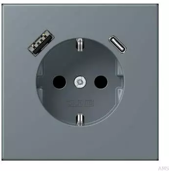 Jung SCHUKO-Steckdose mit USB Typ AC, Grau (LC1520-15CA251)