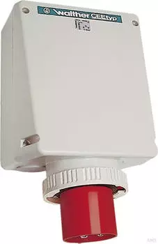 Walther-Werke 678309 Wasserdichter Wandger&auml;testecker zur Innenbefestigung 125A 3P 9h mit je 2 Kabeleinf. oben/unten mit Klemmsatz