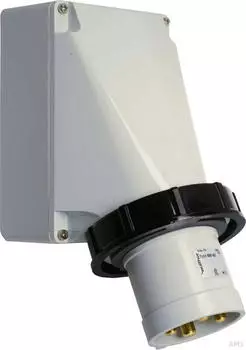 Walther-Werke 668407 Wasserdichter Wandger&auml;testecker zur Au&szlig;enbefestigung 63A 4P 7h mit Kabeleinf. oben und unvernickelten Kontakten