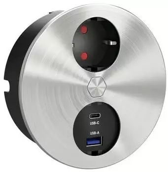 Naber Duplex E Doppel USB A+C Einbausteckdosenelement rund mit Schukosteckdose, Edelstahl