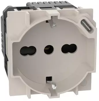 Bticino Living Now Schuko P40 Steckdose mit USB-C Quick Charge, 2 Module, Sand (KM4140A16USB)