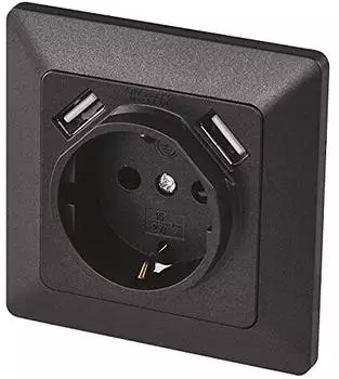 EMOS Unterputzsteckdose Schuko mit 2x USB 5V/2.1A schwarz (A6000.3)
