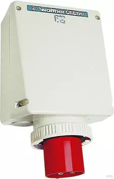 Walther-Werke 678404 Wasserdichter Wandger&auml;testecker zur Innenbefestigung 125A 4P 4h mit je 2 Kabeleinf. oben/unten mit Klemmsatz