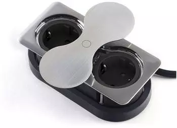Sotech Doppel-Einbausteckdose eckig Push-to-open Drehdeckel Edelstahloptik 2x Schuko