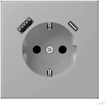 Jung SCHUKO-Steckdose mit USB Typ AC, Mittelgrau (LC1520-15CA204)