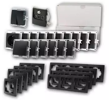 Highlight Led Flair "Einfamilienhaus" Schalter, Steckdose & Rahmen Set 95-teilig, schwarz matt (UP)