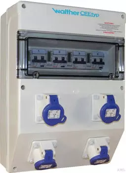 Walther-Werke 6824905 Kunststoff-Steckdosenkombination In: 32A mit 4 RCBO 4 CEE-Abg&auml;nge 16A 4 elektronischen WS-Z&auml;hler und Klemmsatz K25 10P