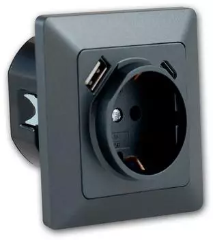 ChiliTec MILOS Schutzkontakt-Steckdose anthrazit Unterputz USB-C/PD 250V~/16A (23343)