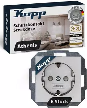 Kopp Athenis Schutzkontakt-Steckdose 16A 250V, stahl, 6er-Pack (943047058)