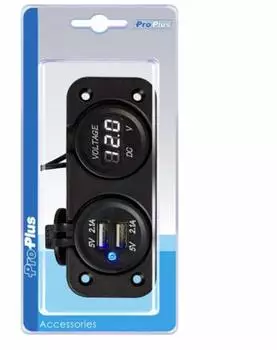 ProPlus Einbau-Kit Voltmeter 6-30V + USB-Doppelsteckdose 2x2100mA (450464)