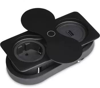 Sotech Einbausteckdose eckig, 1x USB / 1x Schuko, Push-to-open Drehdeckel, schwarz