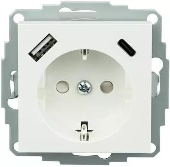 Varia Schutzkontakt-Einbausteckdose USB-C 25W & USB-A 18W, ohne Rahmen, wei&szlig; (SE02-CA-W)
