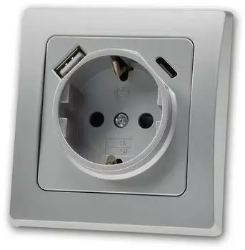 ChiliTec DELPHI Schutzkontakt-Steckdose Unterputz USB-C/USB-A 250V 16A silber (23341)