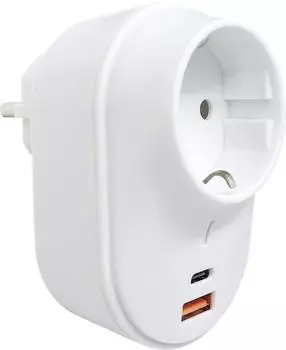 Schwaiger Zwischenstecker mit USB-A & USB-C Ladeadapter, 230V, weiß