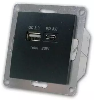 McPower Flair USB-Ladedose 2-fach, USB-C, PD 3.0 20W, matt schwarz