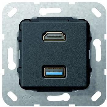 Gira HDMI-/USB-Steckdose 1-fach schwarz (567910)