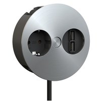BACHMANN Steckdosenelement Twist 230 V - 1 Steckdose, 2 USB , Edelstahl Effekt