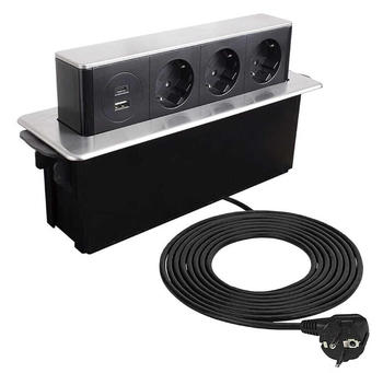 DesignLight Einbausteckdose mit USB, 3-fach Tischsteckdose versenkbar, Kombibox