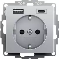Gira Steckdose System 55 245926, Unterputz, 1-fach, alu, mit USB-A und USB-C