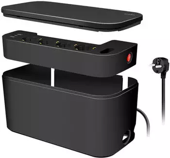 LogiLink Kabelmanagement Box 5-fach-Steckdosenleiste 285 x 145 x 13 mm schwarz