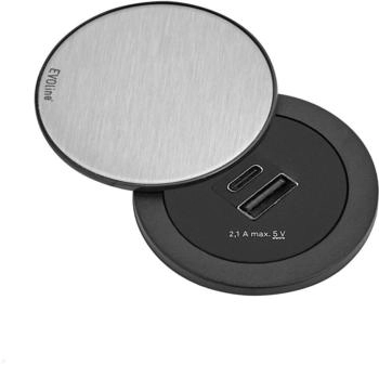 EVOline 1592 8001 8900 Tischanschlussfeld Schwarz/Edelstahl Schutzkontakt