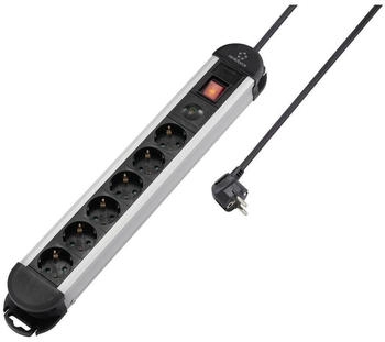 Renkforce RF-6417718 &Uuml;berspannungsschutz-Steckdosenleiste 6fach Schwarz Aluminium Schutzkontakt 1S
