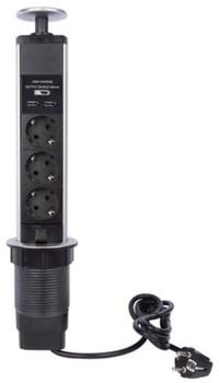 Perel Retractable power strip 3 sockets 2 USB White