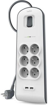 Belkin Surge protector 6 sockets 2 USB White