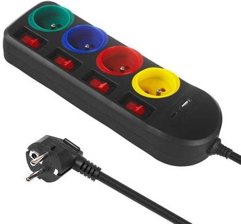 Maclean Power strip 4 sockets 2 USB A/C Black