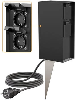 ledscom.de POMI mit Erdspieß und 2m Kabel für außen IP44 4-fach schwarz eckig 23cm